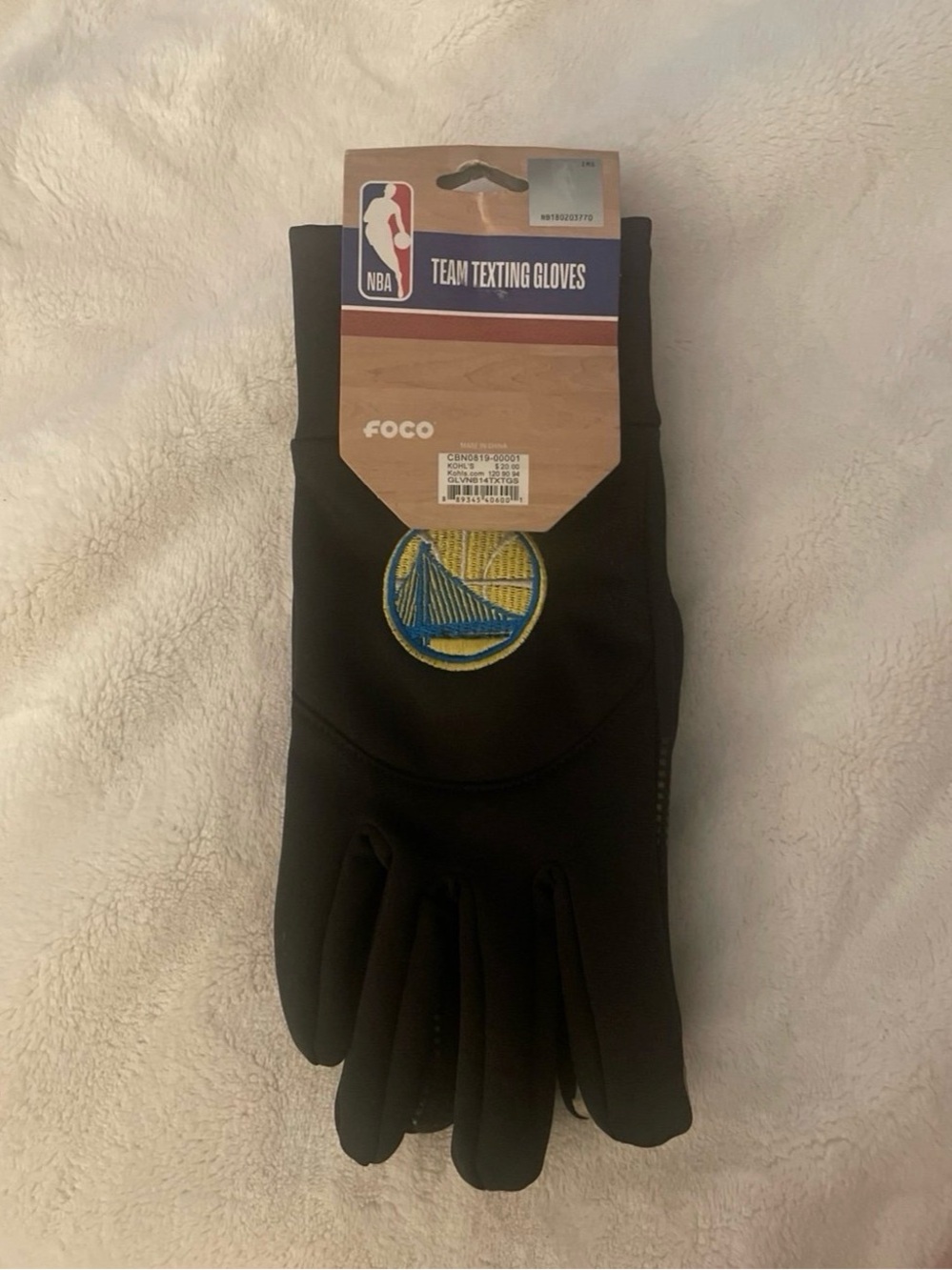 NBA Golden State Warriors Texting Gloves - Black with Blue & Yellow Logo